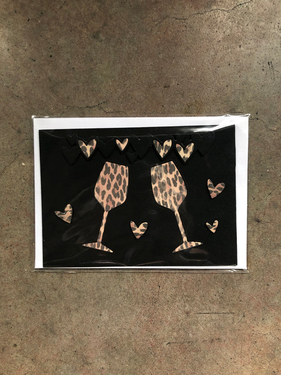 Handmade Leopard Glasses & Hearts Card